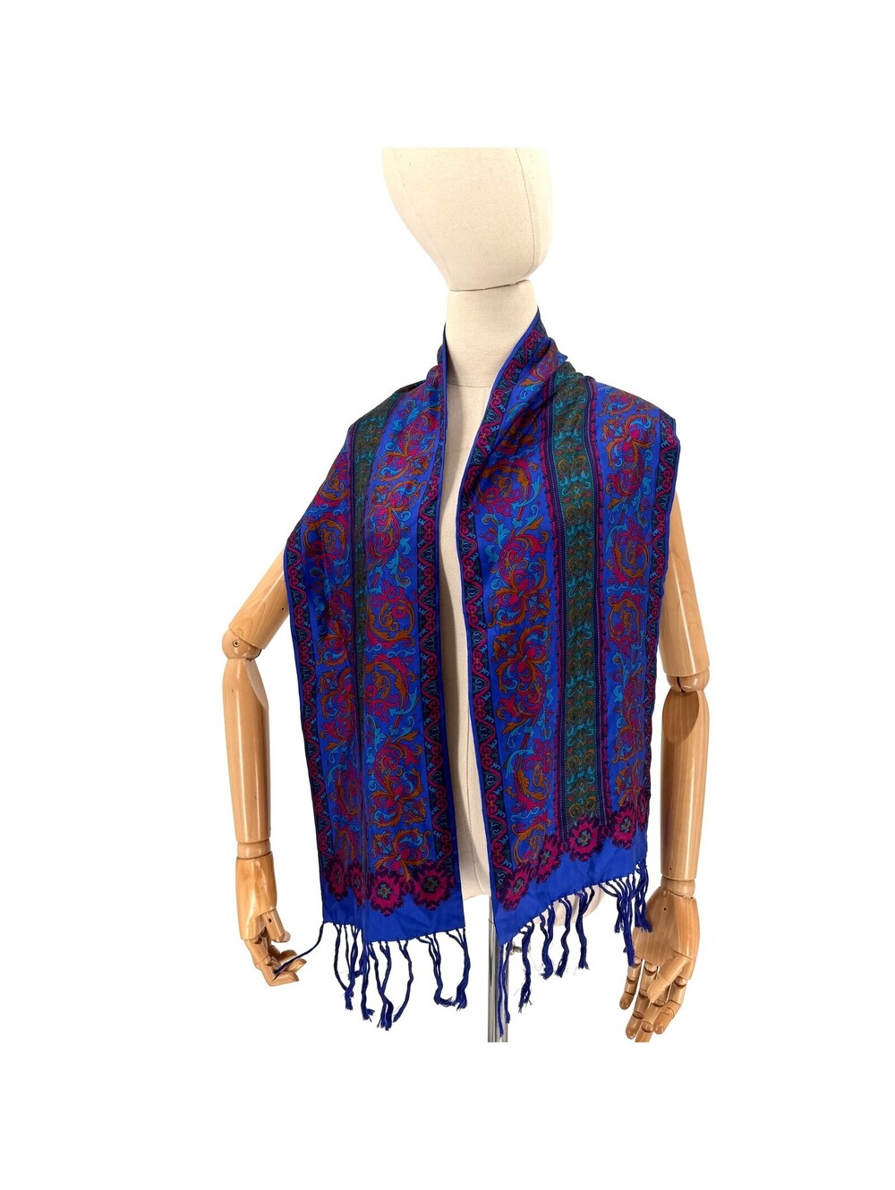 Vintage 80s Ginnie Johansen Royal Blue Silk Paisley Scarf